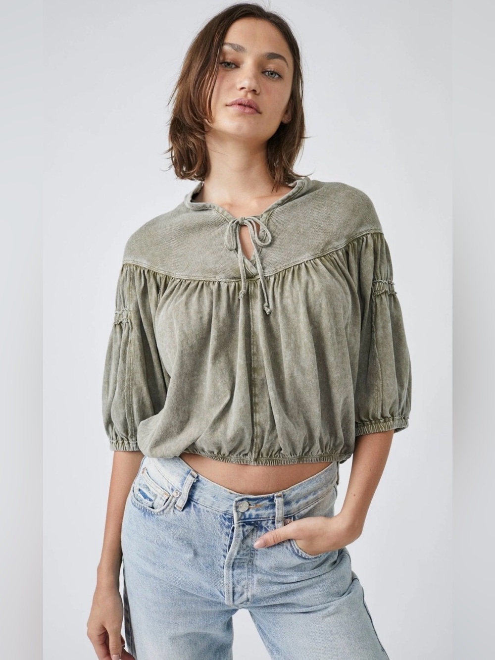 We The Free No Good Alone Tie-Neck Peasant Top boho hippie festival indie 70’s S